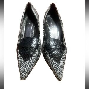 Bellofatto black/white Tweed and snake skin pointed pumps size 9.5 Italian